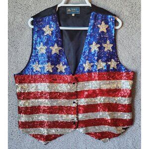 Bali Collection Unisex Snap Button Vest Sequin USA Flag Patriotic Star Stripes L